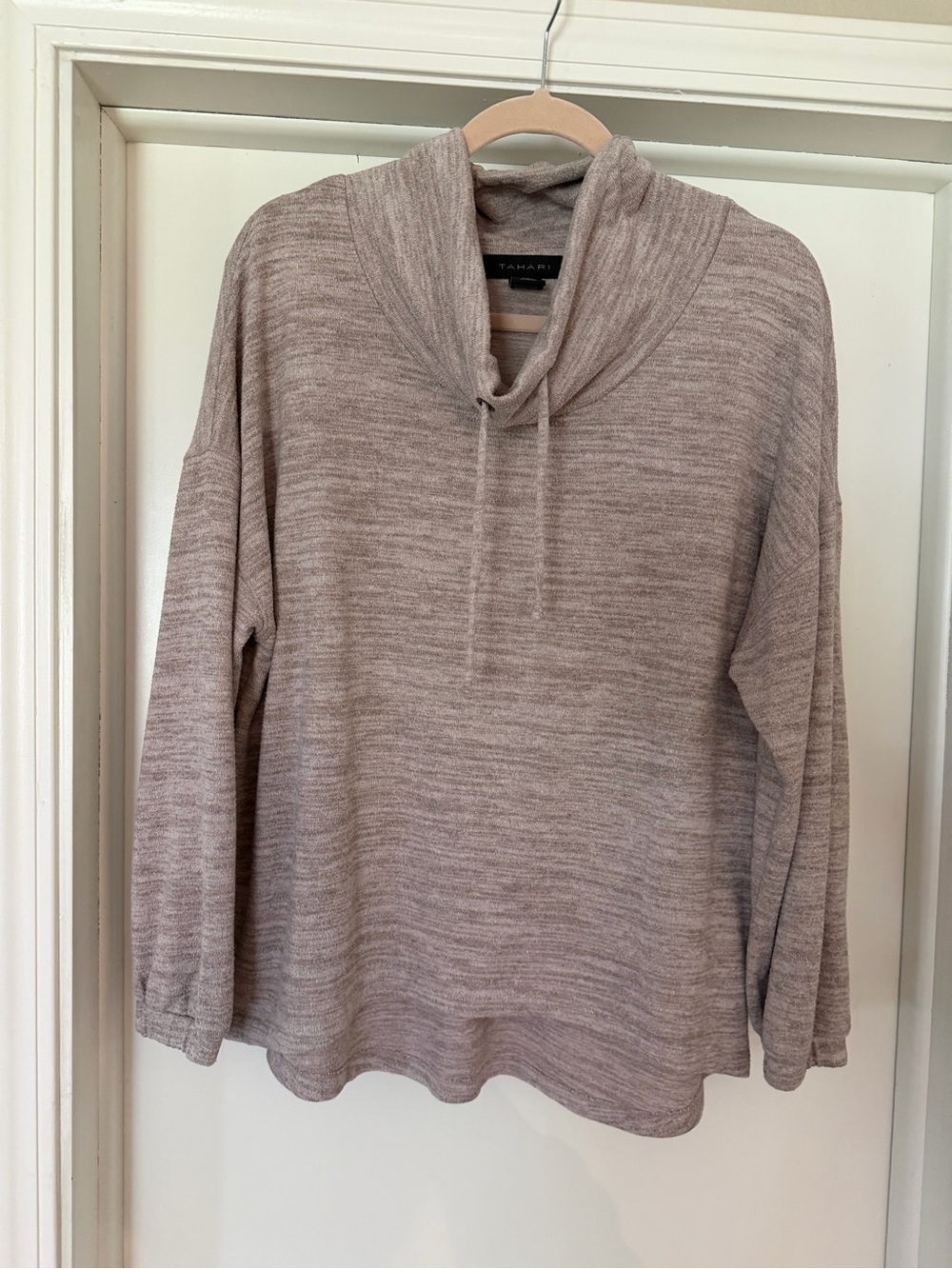 Tahari Neutral Heathered Taupe Cowl Pullover